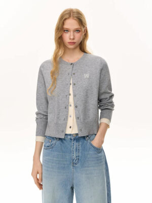 Fake Two‑Piece Cropped Knit Cardigan