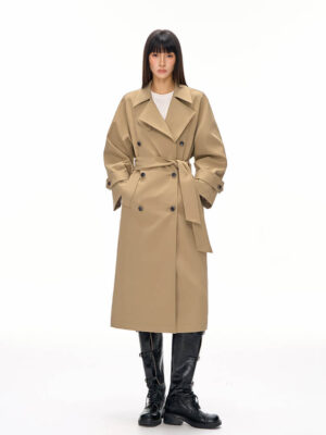 Loose Fit Lapel Collar Women Trench Outerwear
